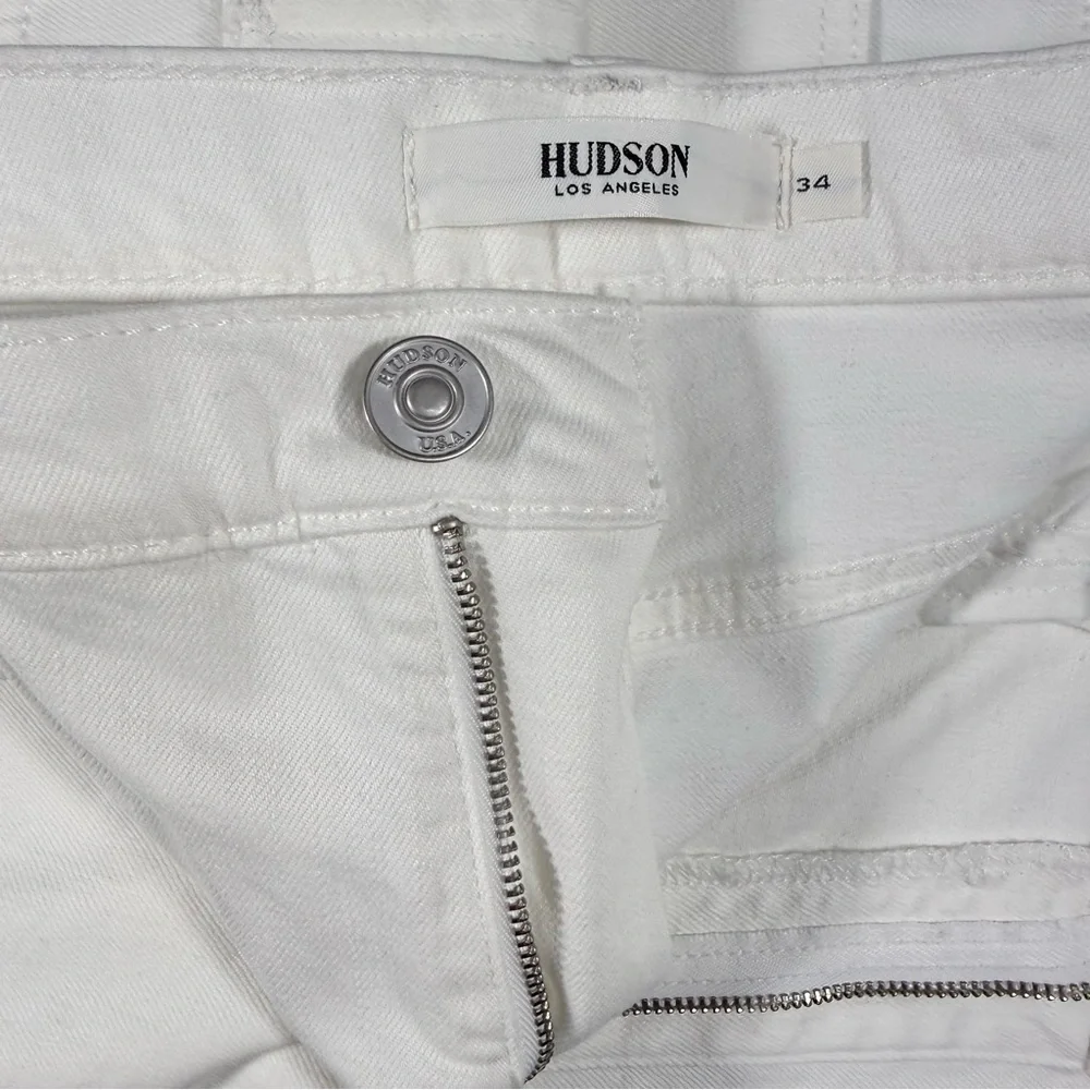 Hudson Wide Leg Cropped Jeans White Denim Raw Hem - Picture 1 of 4